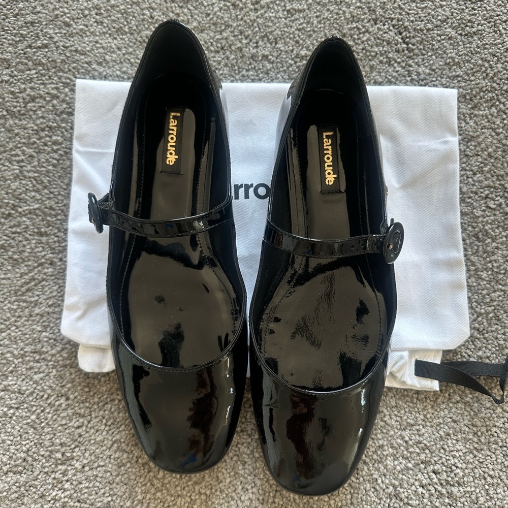 Larroudé Black Patent Leather Mary Jane Flats